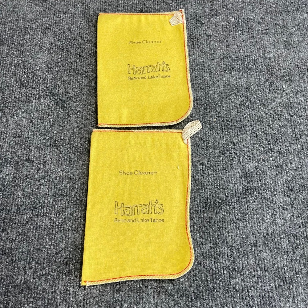 Vintage Harrahs Reno Lake Tahoe Shoe Cleaner Mitts Yellow Set of 2 Casino Logo